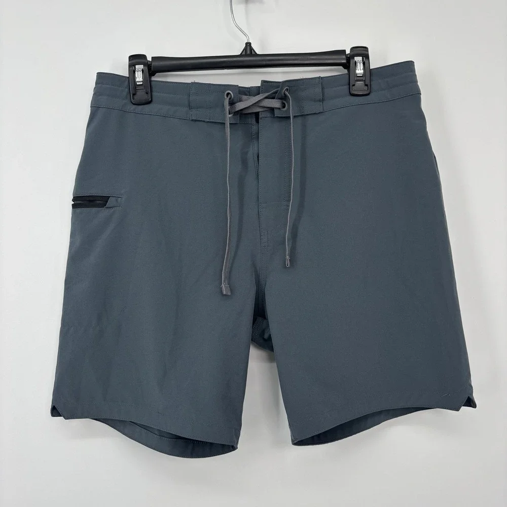 prAna Fenton Board Shorts‎ Men's Size 31 Grey Blue Standard Fit Swim Trunks